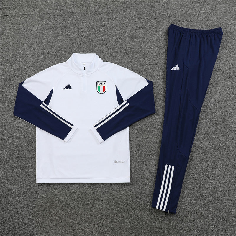 Kit de Treino Itália 2023/24 Meio Zíper Branco e Azul - Lp Sports Wear 