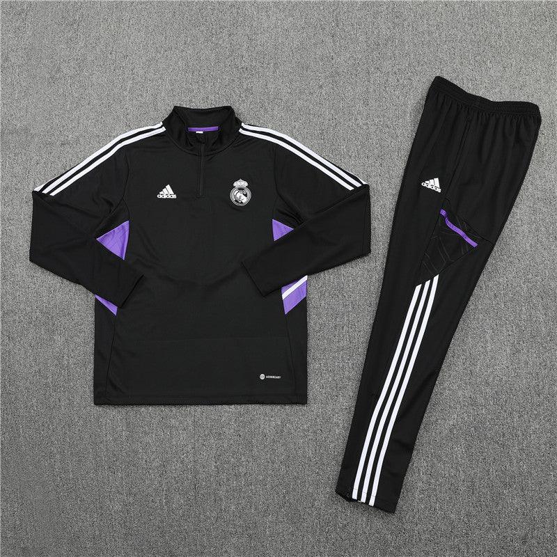 Kit de Treino Real Madrid 2022/23 Meio Zíper Preto e Roxo - Lp Sports Wear 