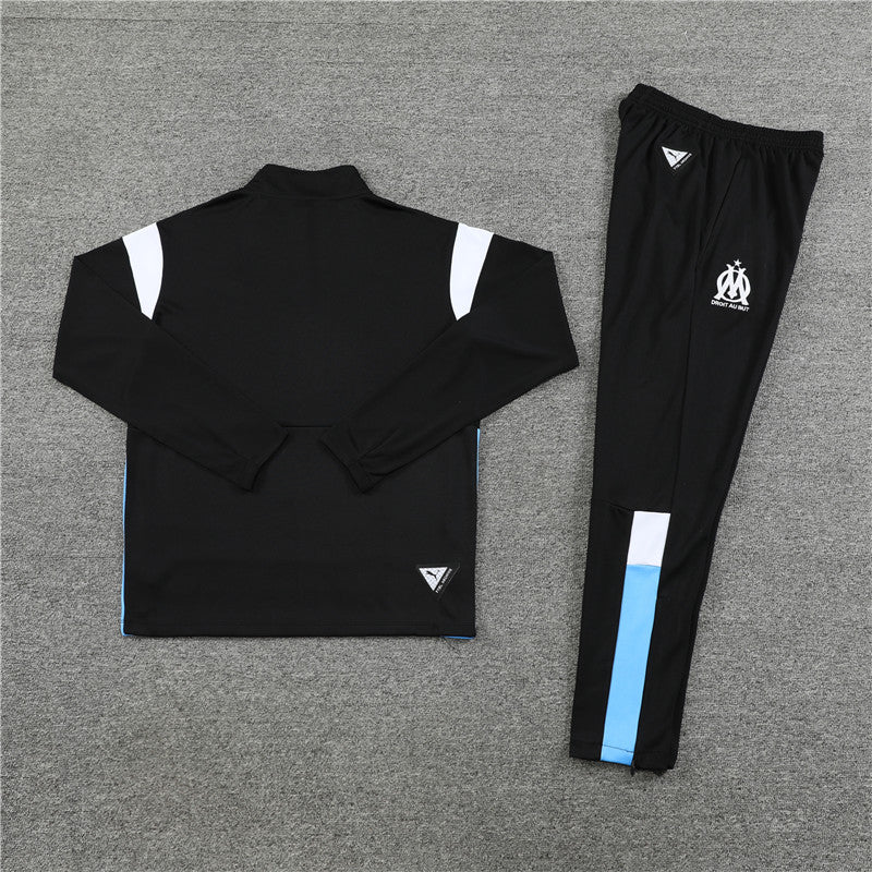 Kit de Treino Olympique de Marseille 2023/24 Meio Zíper Preto e Azul - Lp Sports Wear 