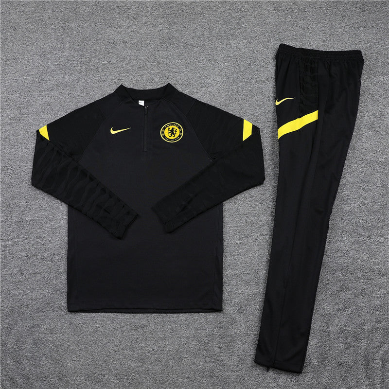 Kit de Treino Chelsea 2021/22 Meio Zíper Preto e Amarelo - Lp Sports Wear 