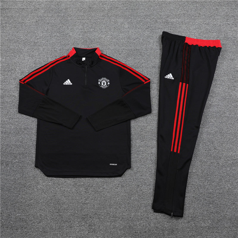 Kit de Treino Manchester United 2021/22 Meio Zíper Preto e Vermelho - Lp Sports Wear 