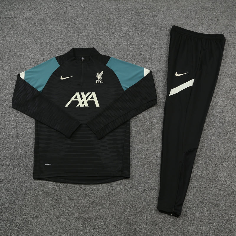 Kit de Treino LiverPool 2021/22 Meio Zíper Preto e Verde - Lp Sports Wear 