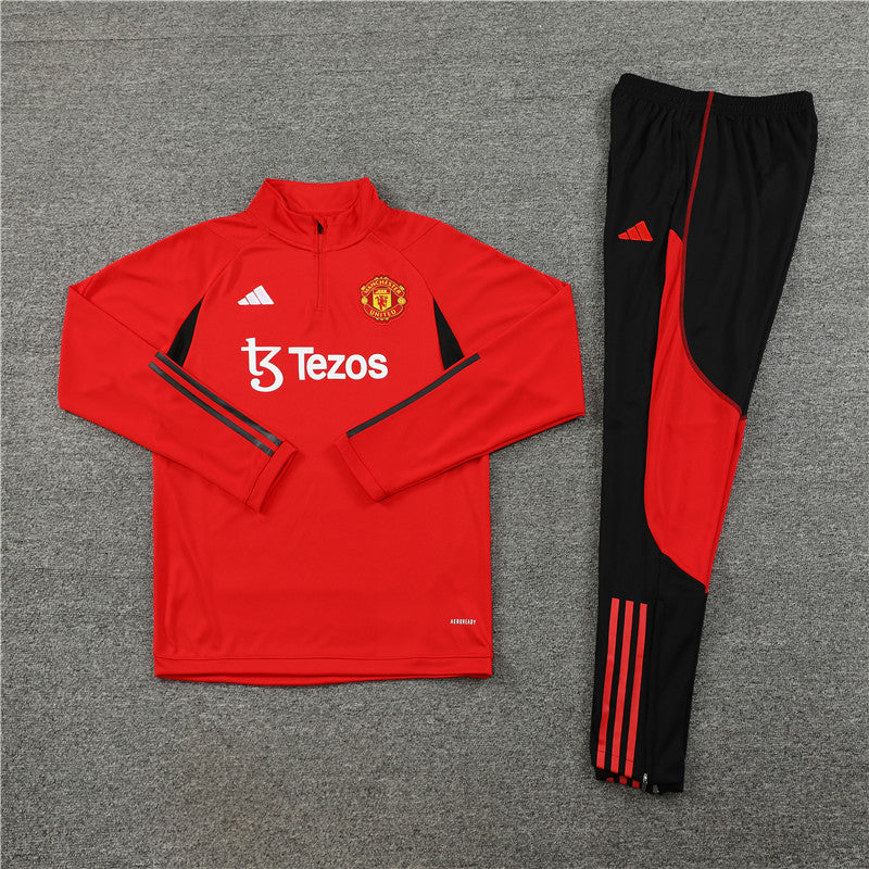 Kit de Treino Manchester United 2023/24 Meio Zíper Vermelho