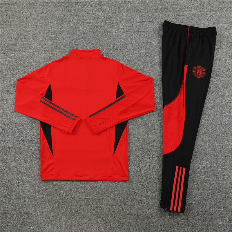 Kit de Treino Manchester United 2023/24 Meio Zíper Vermelho