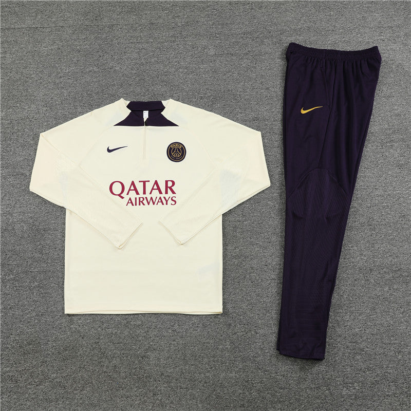 Kit de Treino PSG 2023/24 Meio Zíper Creme e Roxo