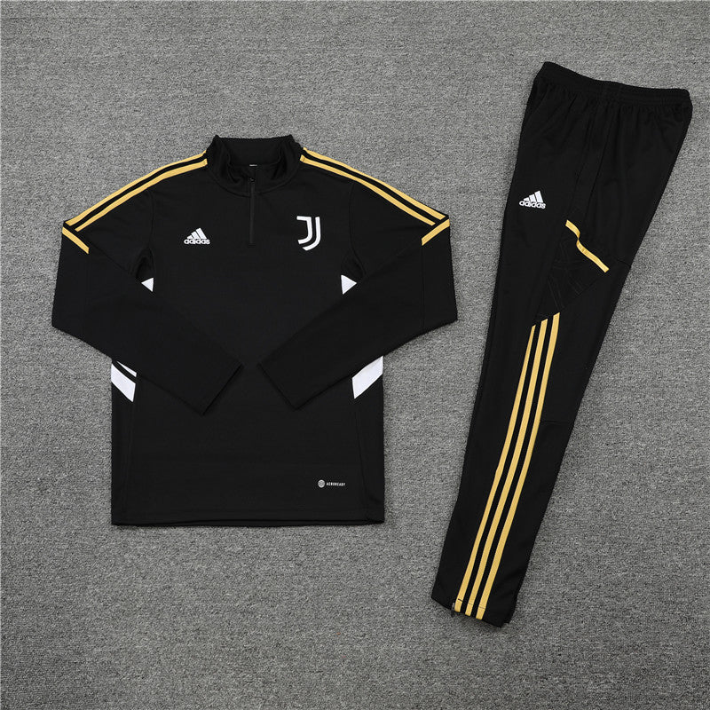 Kit de Treino Juventus 2022/23 Meio Zíper Preto e Amarelo