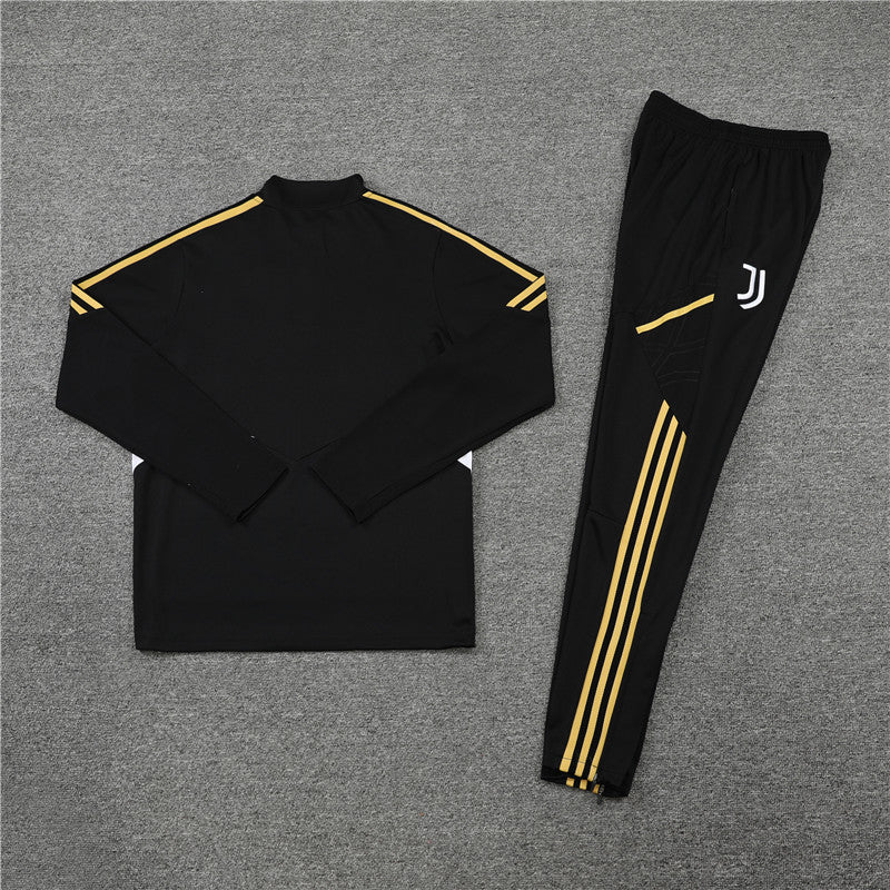 Kit de Treino Juventus 2022/23 Meio Zíper Preto e Amarelo