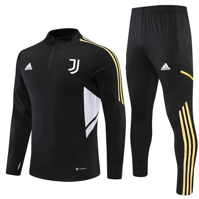 Kit de Treino Juventus 2022/23 Meio Zíper Preto e Amarelo