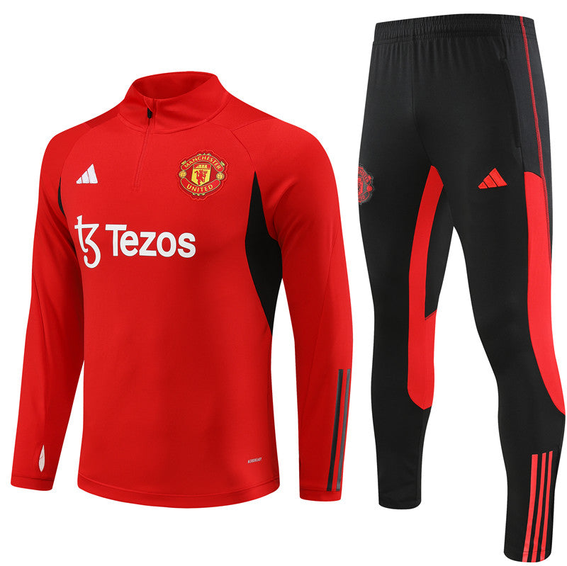 Kit de Treino Manchester United 2023/24 Meio Zíper Vermelho