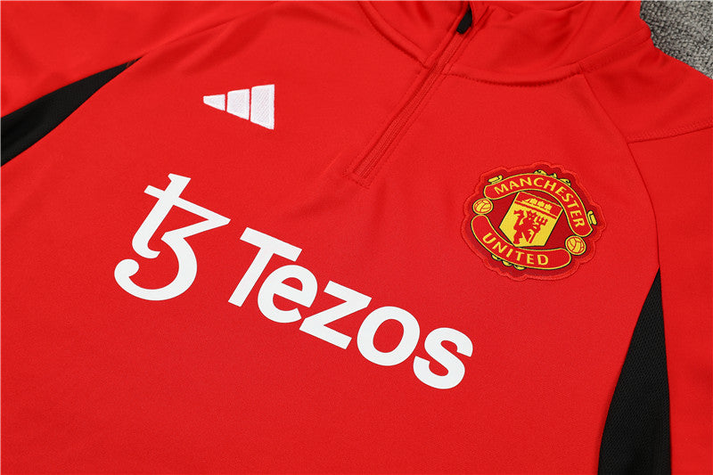 Kit de Treino Manchester United 2023/24 Meio Zíper Vermelho