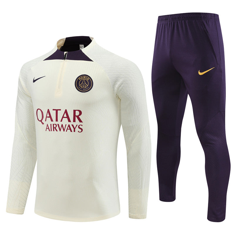 Kit de Treino PSG 2023/24 Meio Zíper Creme e Roxo