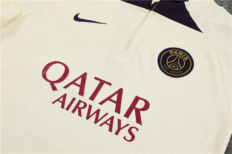 Kit de Treino PSG 2023/24 Meio Zíper Creme e Roxo