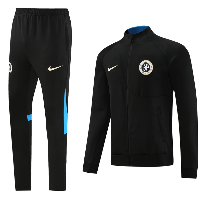 Conjunto Agasalho de Treino Chelsea 2023 Zíper Longo Preto