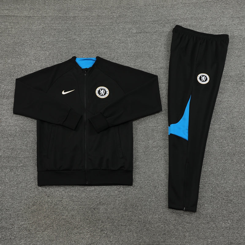 Conjunto Agasalho de Treino Chelsea 2023 Zíper Longo Preto