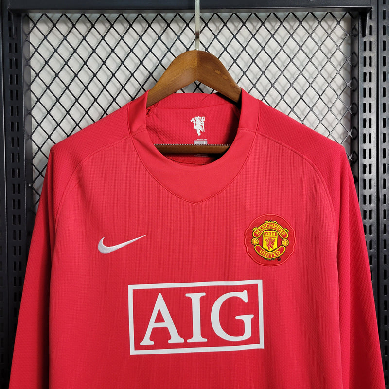 Camisa Manga Longa Retrô do Manchester United  2007/08