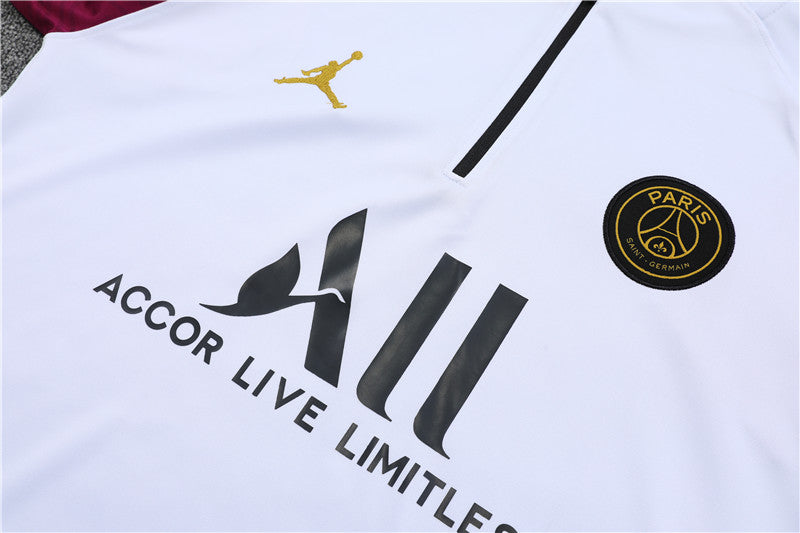 Kit de Treino PSG 2020/21 Meio Zíper Branco e Vinho