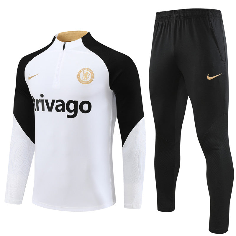 Kit de Treino Chelsea 2023/24 Meio Zíper Preto e Branco