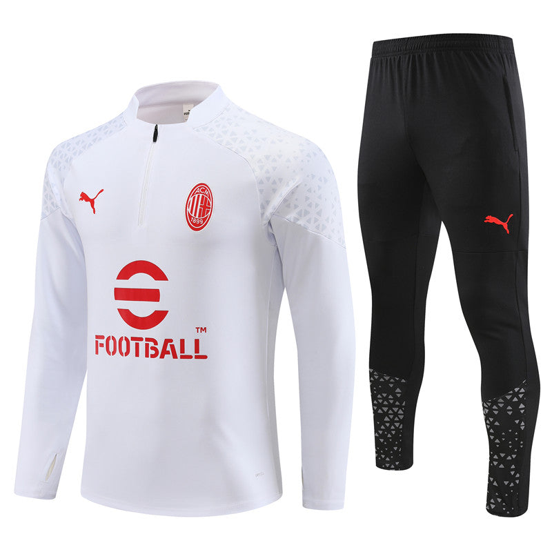 Kit de Treino Ac Milan 2023/24 Meio Zíper Branco