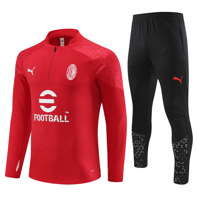 Kit de Treino Ac Milan 2023/24 Meio Zíper Vermelho