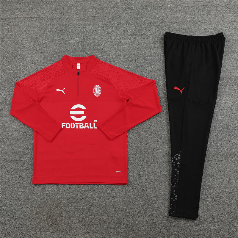 Kit de Treino Ac Milan 2023/24 Meio Zíper Vermelho