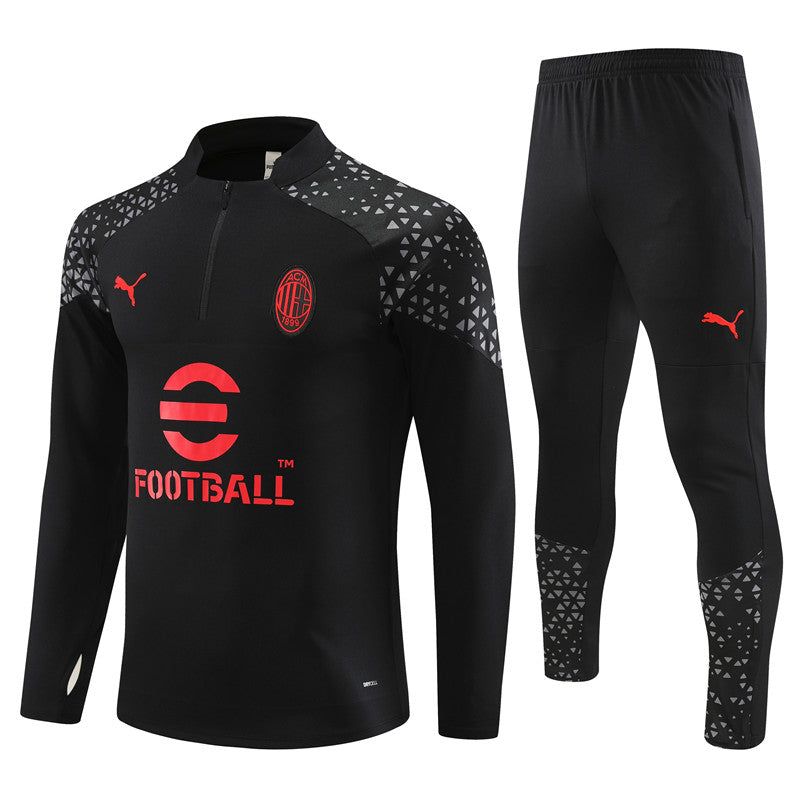 Kit de Treino Ac Milan 2023/24 Meio Zíper Preto