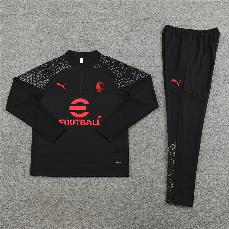 Kit de Treino Ac Milan 2023/24 Meio Zíper Preto