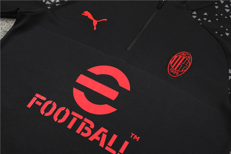 Kit de Treino Ac Milan 2023/24 Meio Zíper Preto