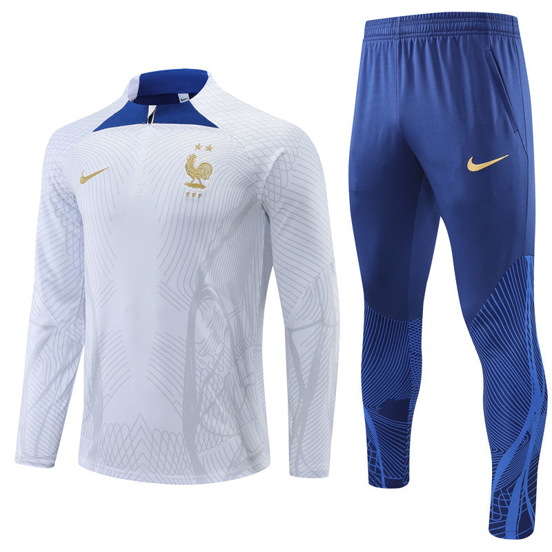 Kit de Treino França 2022/23 Meio Zíper Branco e Azul