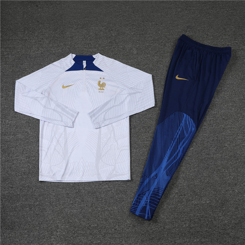 Kit de Treino França 2022/23 Meio Zíper Branco e Azul