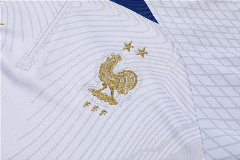 Kit de Treino França 2022/23 Meio Zíper Branco e Azul