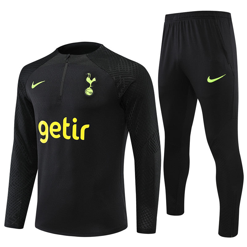 Kit de Treino Tottenham 2022/23 Meio Zíper Preto