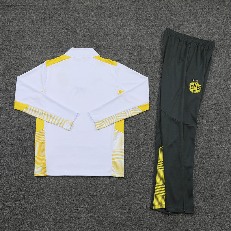 Kit de Treino Borussia Dortmund 2021/22 Meio Zíper Branco e Amarelo