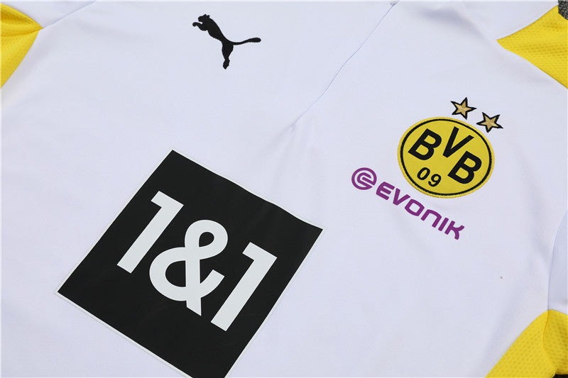 Kit de Treino Borussia Dortmund 2021/22 Meio Zíper Branco e Amarelo