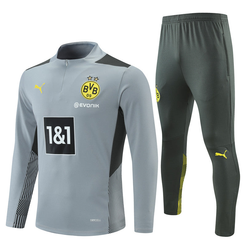 Kit de Treino Borussia Dortmund 2021/22 Meio Zíper Cinza