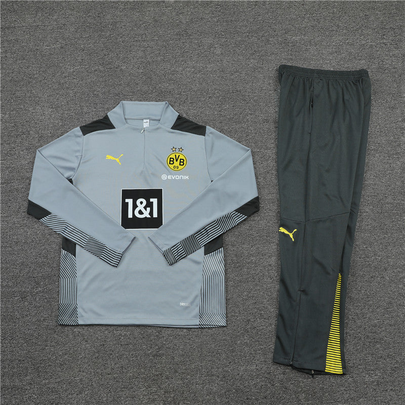 Kit de Treino Borussia Dortmund 2021/22 Meio Zíper Cinza