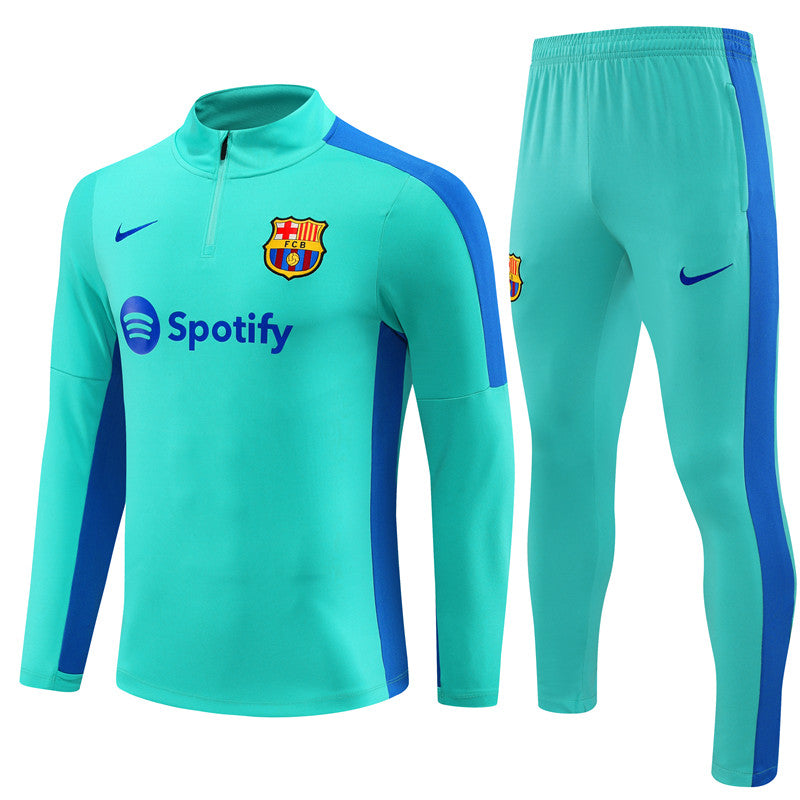 Kit de Treino Barcelona 2023/24 Meio Zíper Verde Água