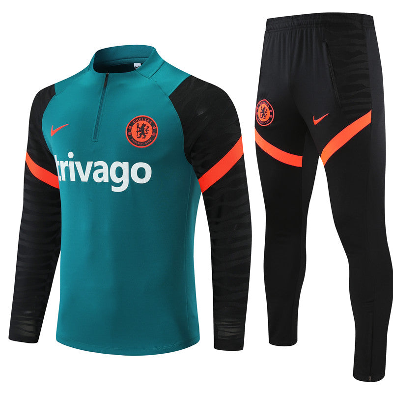 Kit de Treino Chelsea 2021/22 Meio Zíper Verde e Preto