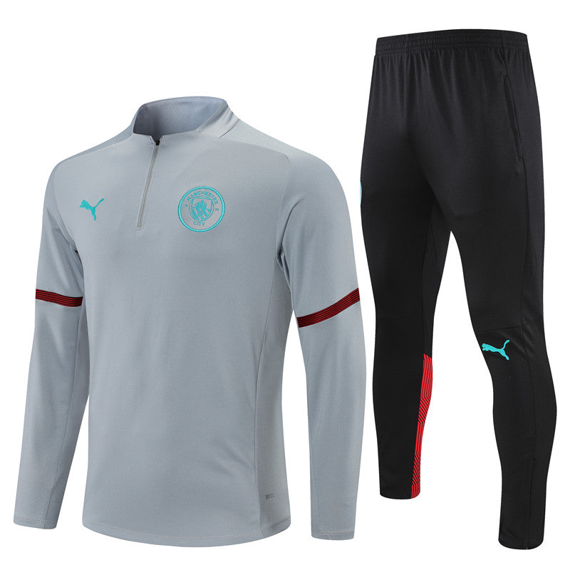 Kit de Treino Manchester City 2021/22 Meio Zíper Cinza