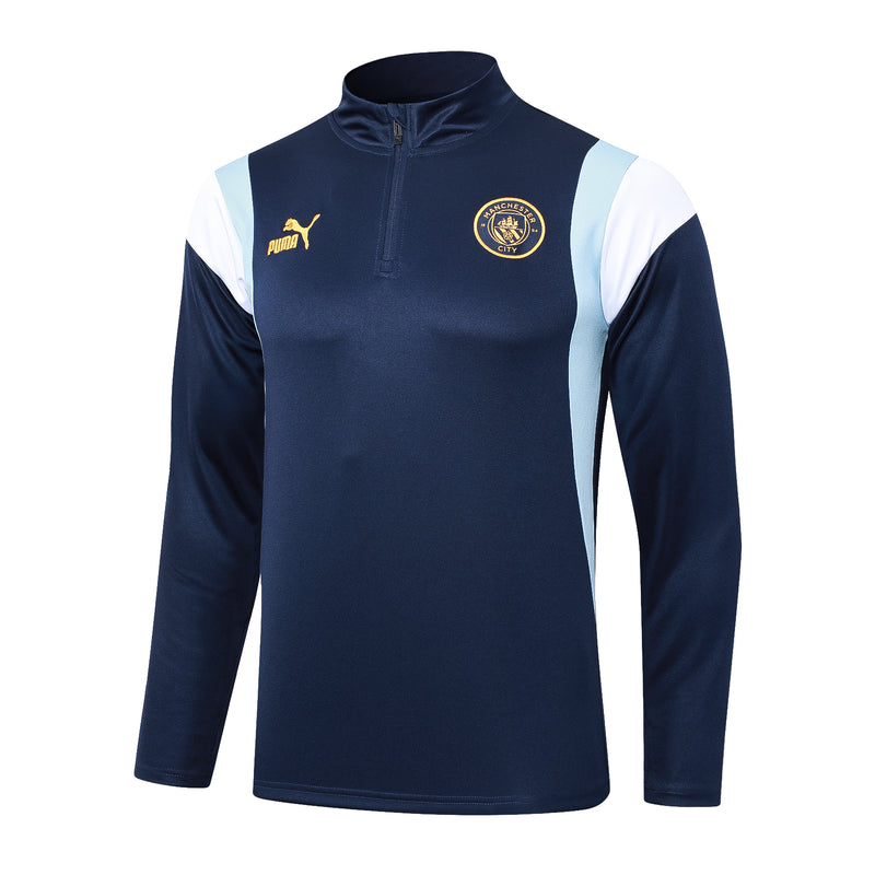 Kit de Treino Manchester City 2023/24 Meio Zíper Azul Escuro