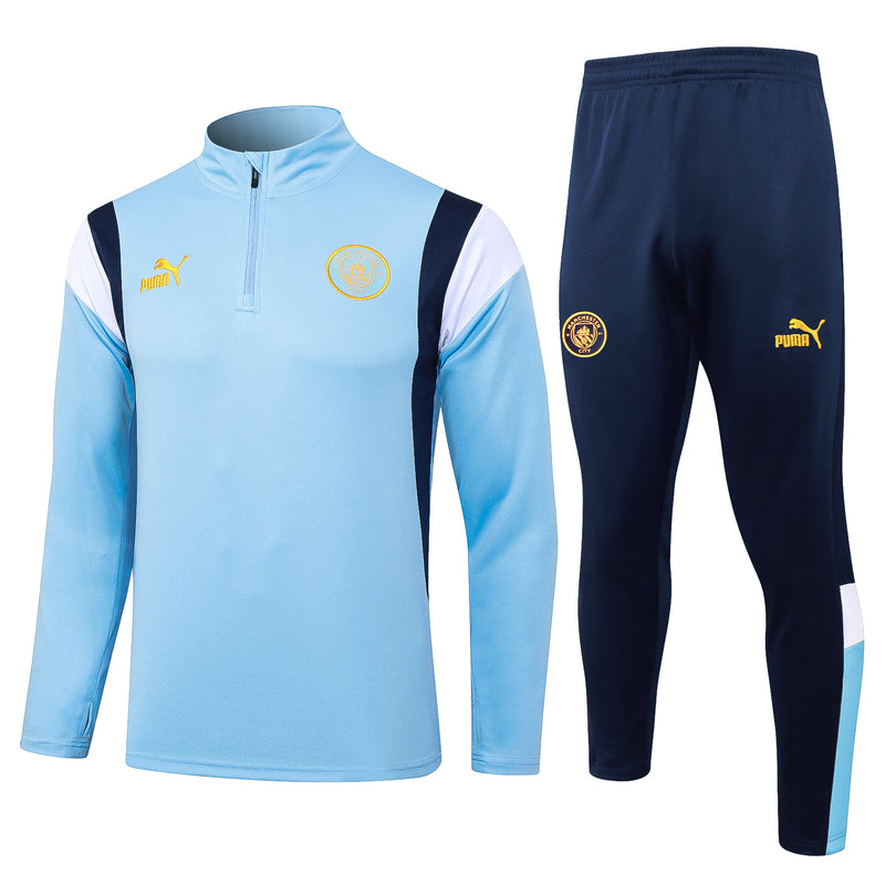 Kit de Treino Manchester City 2023/24 Meio Zíper Azul Claro