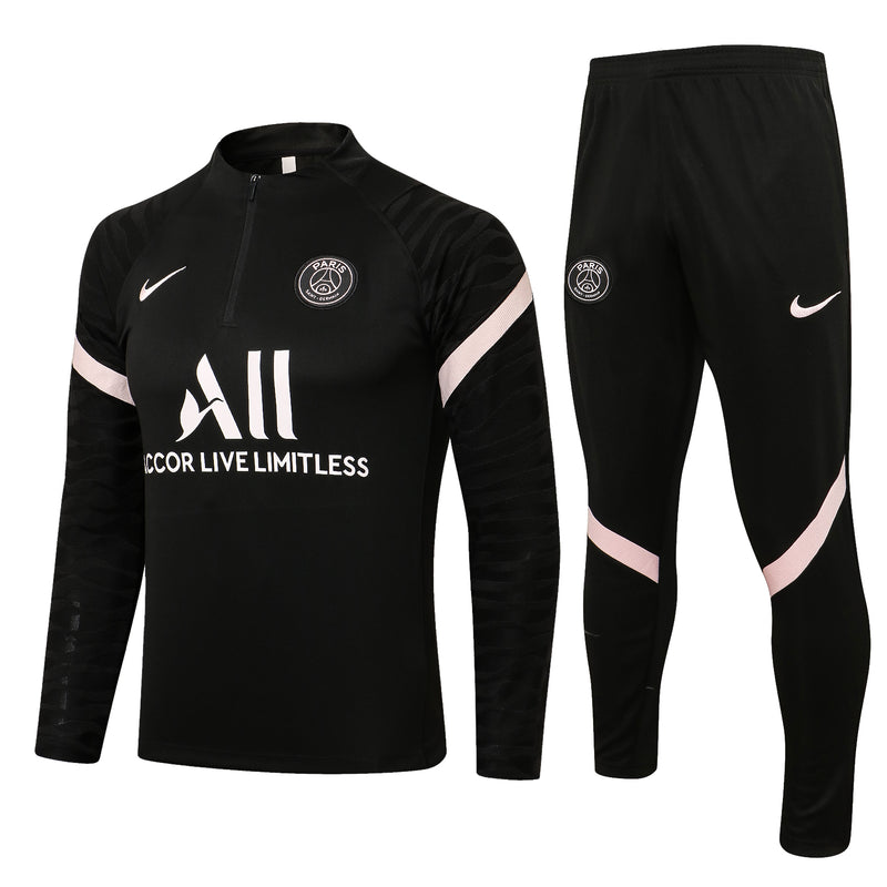 Kit de Treino PSG 2021/22 Meio Zíper Preto e Rosa