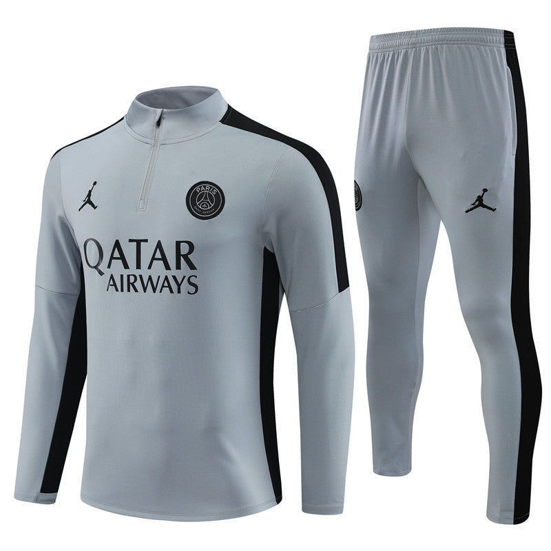 Kit de Treino PSG 2023/24 Meio Zíper Cinza e Preto