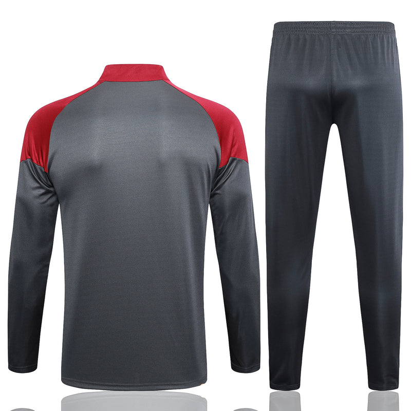 Kit de Treino Manchester City 2023/24 Meio Zíper Vermelho e Cinza