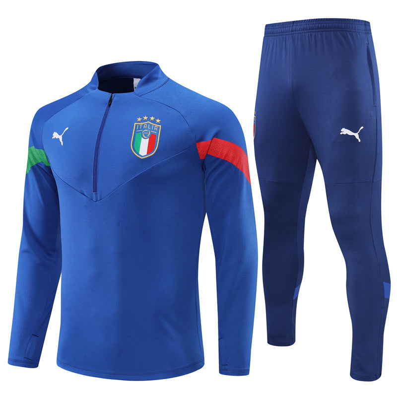 Kit de Treino Itália 2022/23 Meio Zíper Azul