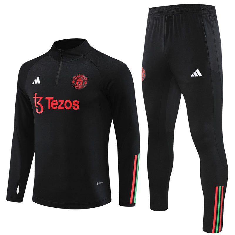 Kit de Treino Manchester United 2023/24 Meio Zíper Preto