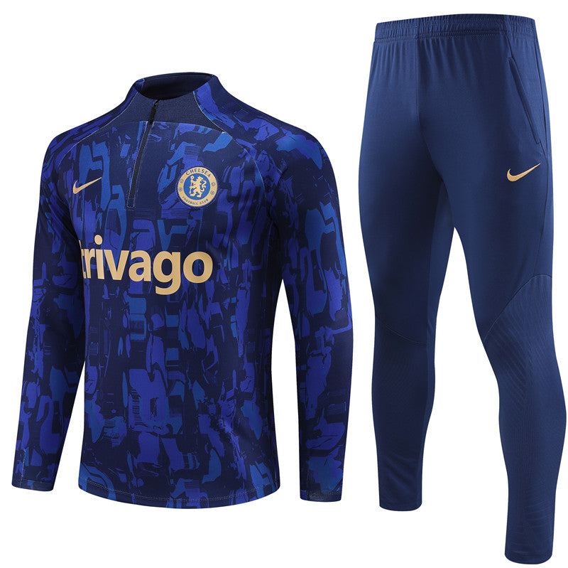 Kit de Treino Chelsea Estilo Camuflado 2023/24 Meio Zíper Azul