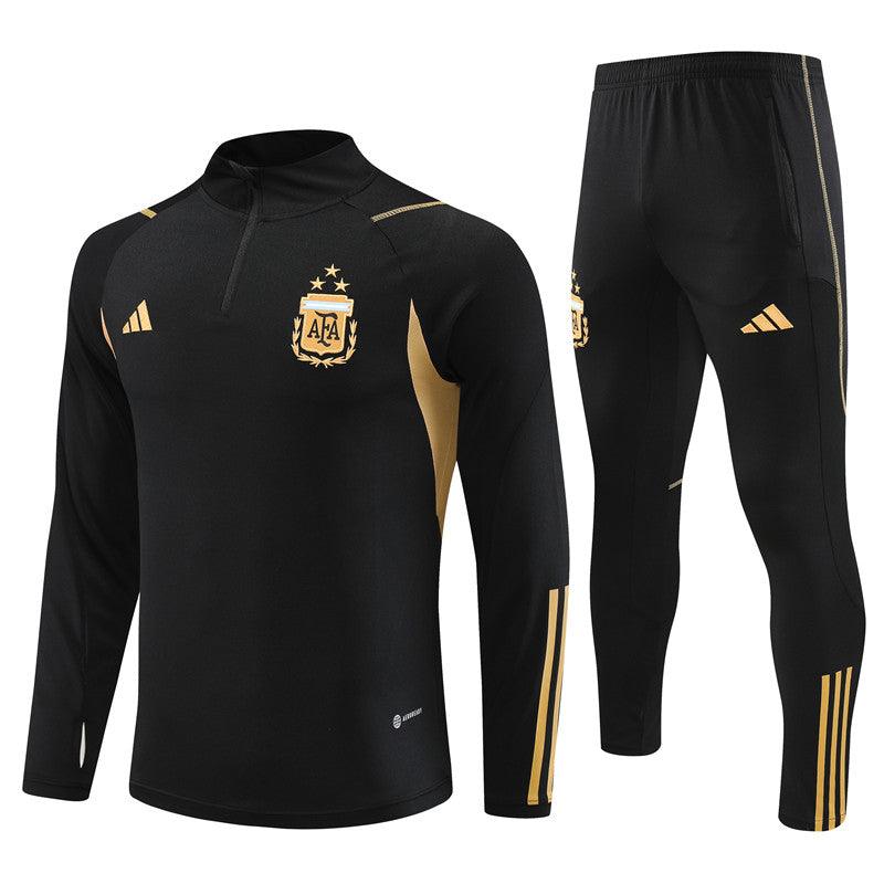 Kit de Treino Argentina 2023/24 Meio Zíper Preto e Dourado - Lp Sports Wear 