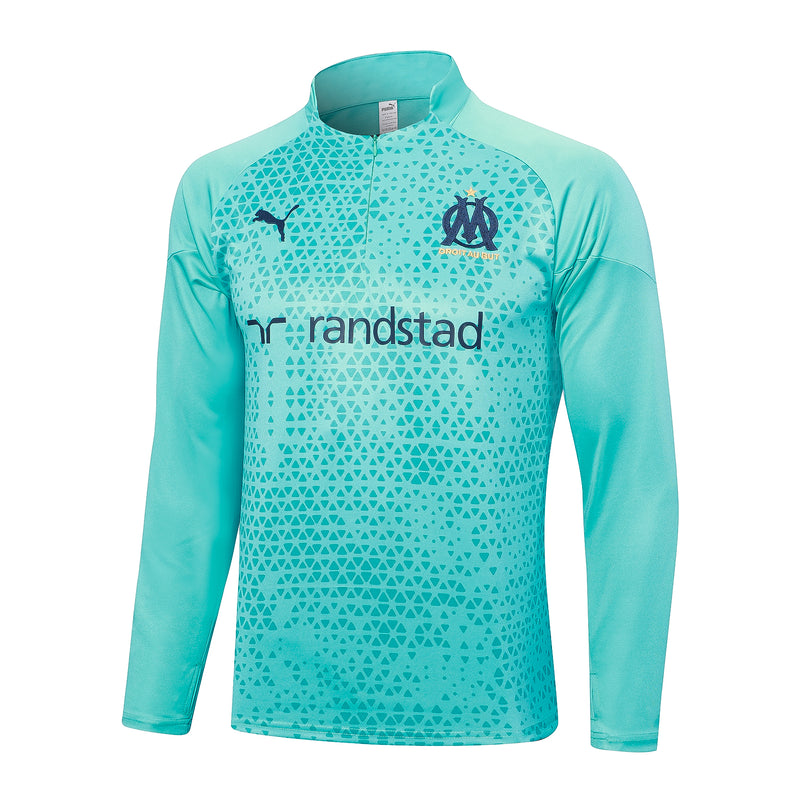 Kit de Treino Olympique de Marseille 2023/24 Meio Zíper Ciano