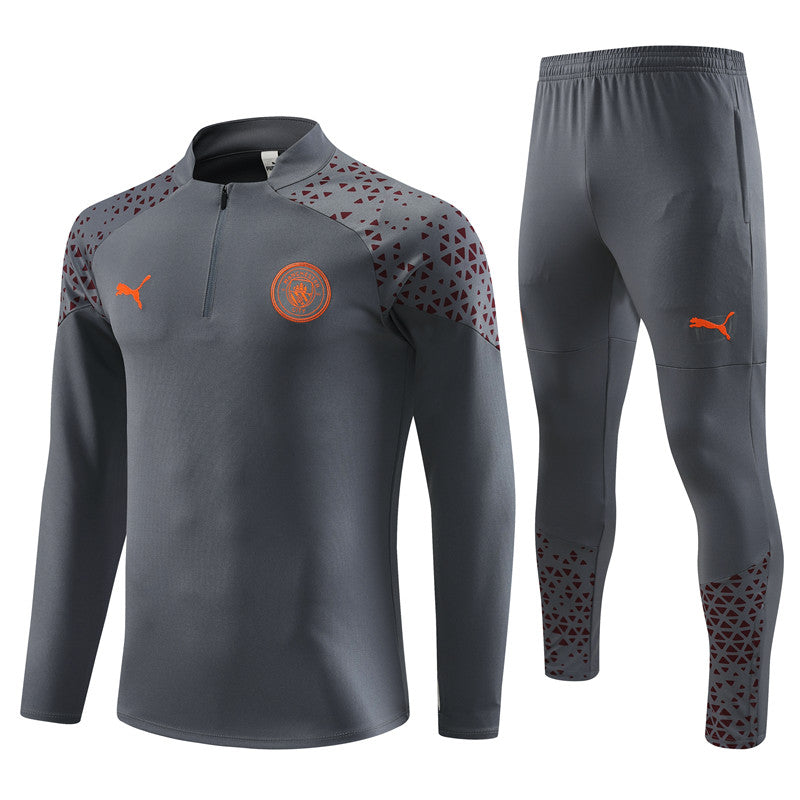 Kit de Treino Manchester City 2023/24 Meio Zíper Cinza Escuro