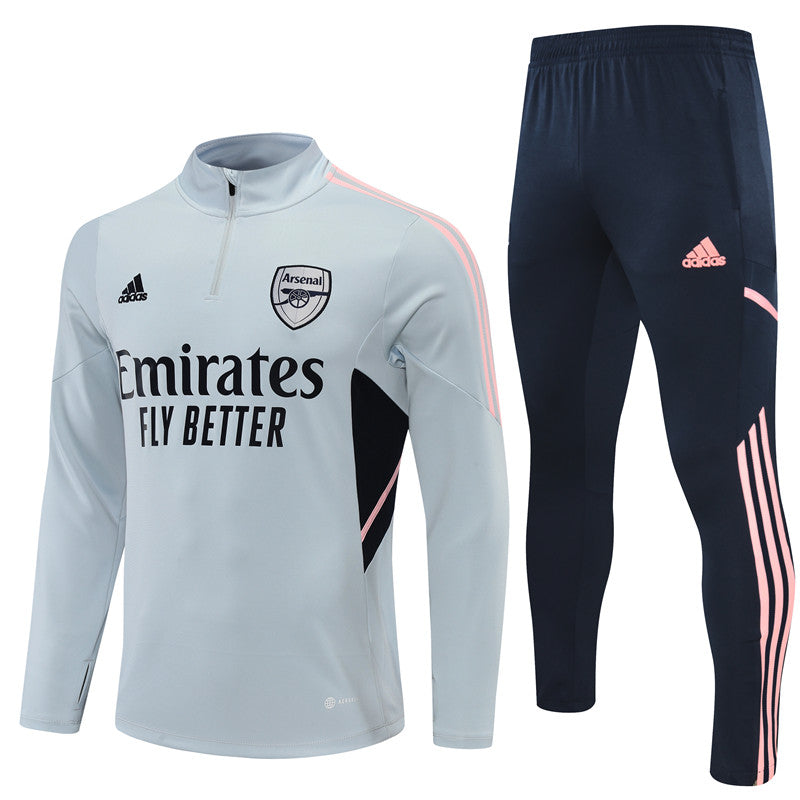 Kit de Treino Arsenal 2022/23 Meio Zíper Cinza Claro